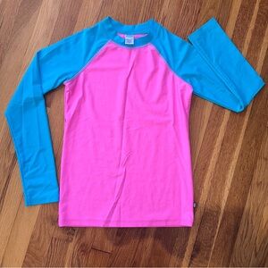 City Threads Girls Size 14 UPF 50+ Color Block Long Sleeve Swim Top USA Made